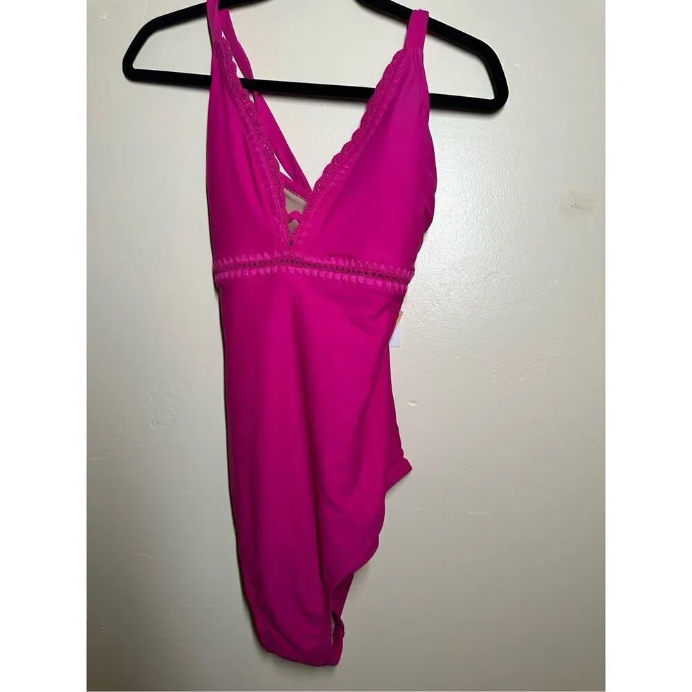 Kona Sol Pink Boho Vibes One Piece Swimsuit Size Small New